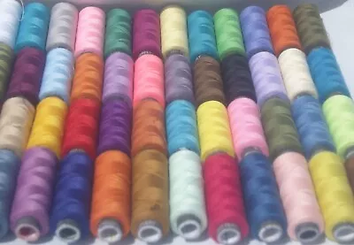 £12.99 • Buy 50 POLYESTER ALL PURPOSE SPOOLS THREAD-50 Different Colours + 10 FREE SPOOLS