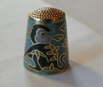 Vintage Monkey Enamel Thimble Blue And Gold Metal • $15.55