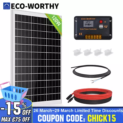 120W Solar Panel Kit 12V Battery Charger 30A Controller RV Trailer Camper Van • £109.99