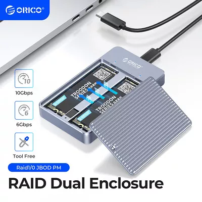 ORICO Dual Bay M.2 SATA NGFF SSD Enclosure RAID USB3.1Gen2 Type C UASP Up To 8TB • $55.99