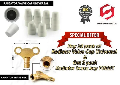 10 X Radiator Valve Cap Universal Replacement Cover Radiator Bleed Key 2pk Free • £9.99