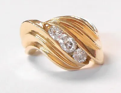 Vintage 3 Mine Cut Diamond Bypass Asymmetrical 14K Yellow Gold Ring Size 7 • $799