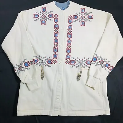 Vtg 90s Art Unlimited Southwestern Beaded Design Cardigan Sweatshirt Size Large • $5