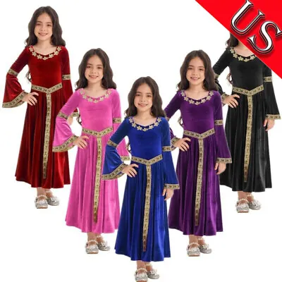 US Girls Medieval Halloween Costume Long Flare Sleeve Princess Dress Up Dresses • $19.52