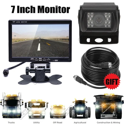 Car Reversing Camera 4Pin W/ 7  LCD Monitor Truck Bus Van Rear View Kit 12V/24V • £43.99