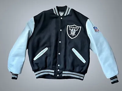 NFL DeLong Los Angeles Raiders Letterman Varsity Wool/Leather Jacket Size 48 L • £175