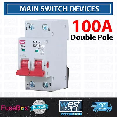 Fusebox IT1002 Main Switch ISOLATOR Device DOUBLE POLE 230V 100A DISCONNECTOR • £9.79