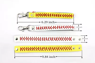 $3.99 • Buy Genuine Leather Baseball Bracelets & Key Chains Fashion Snap Softball Bracelet