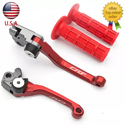 For CRF250X 2004-2017 CRF450X 2005-2017 CNC Brake Clutch Levers CRF Logo Grips • $42.21