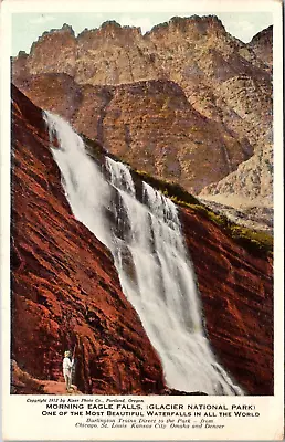 Glacier Falls Park Montana MT Morning Eagle Falls Burlington Railroad Postcard • $3.99