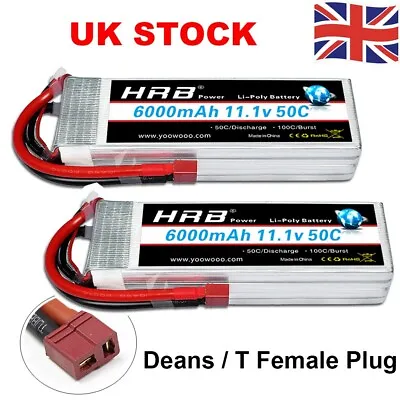 £84.99 • Buy 2x HRB 6000mAh 3S 11.1V 50C Deans LiPo Battery For RC Drone Helicopter Car Boat