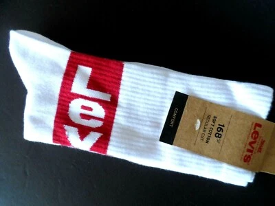 £14.99 • Buy 2 PAIRS : LEVI'S White Cushion Crew Athletic Sports SOCKS 6-8 / 9-11 Levbox1