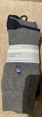 Waitrose John Lewis Cotton Rich 3 Pack Etched Rugby Ball Mens Socks 6-11 • £15