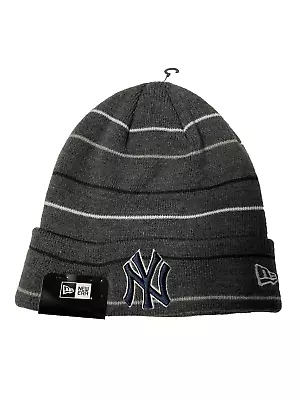 New York Yankees Beanie Mens Embroidered Team Logo Knit Hat Grey Striped • $22.99