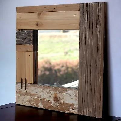 Reclaimed Wood Nautical Square Mirror Handcrafted Natural Bathroom Living Room • £29.95