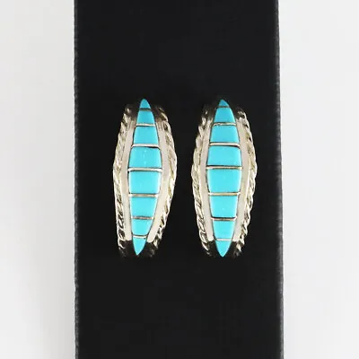 Native American Zuni Turquoise Hoop Earrings By Mary Chavez   • $66