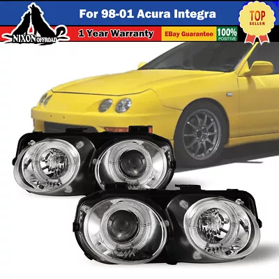 For 1998 1999 2000 2001 Acura Integra Projector Halo Headlights Chrome PAIR L+R • $102.99