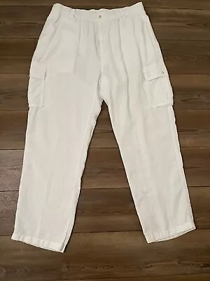 Caribbean Mens  40x32 White 100% Linen Beach Drawstring Cargo Elastic Pants • $29.98