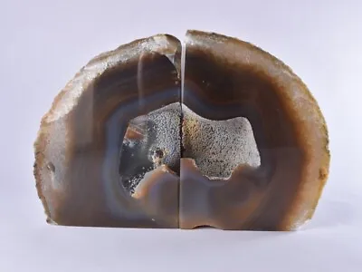 £57.99 • Buy Large Natural Grey Polished Cut Base AGATE Geode Book End Bookend Pair 2.80kg
