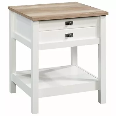 Sauder Cottage Road 1 Drawer Nightstand In Soft White And Lintel Oak • $124