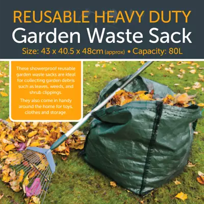 Garden Waste Bag With Handle Refuse Grass Rubbish Waterproof Reusabl Garden Sack • £5.99