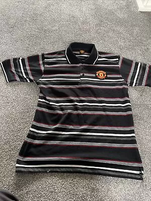 Manchester United Football Club Polo Shirt Men’s Large S/S Black Stripe Red Logo • $1.23