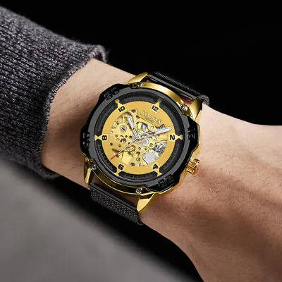 Mens Automatic Watch Yellow Skeleton Bionic Mesh Strap GAMAGES LTD Edition • £59.99