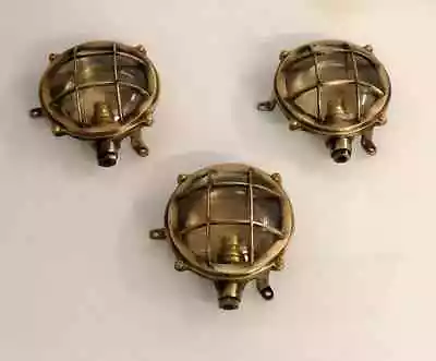 Nautical Marine Solid Brass Small Ship Bulkhead Wall Deck Light 3 Pcs • $249