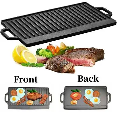 £19.80 • Buy Cast Iron Griddle Pan Reversible Hob Steak Cooking Grill Plate Non-Stick 50CM