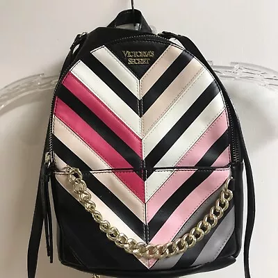 Victoria’s Secret Gaux Leather Pink & Black Backpack 11” Tall (40) • $24
