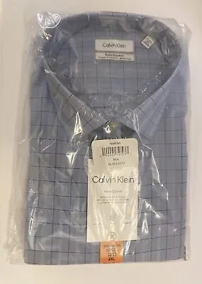 Calvin Klein Men's Fresh Comfort Reg Fit Dress Shirt Blue/Purple 18-18.5 32/33 • $18.99