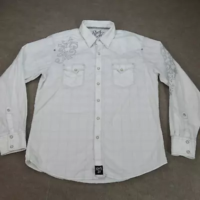 Rock 47 Shirt Mens XL White Embroidered Pearl Snap Long Sleeve Cotton Western • $19.89