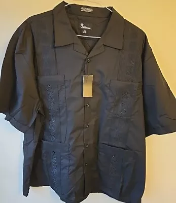 Omega Fashions Guayabera Vintage Cuban Shirt Wedding Mens 4XL Black Pockets NEW • $21.99