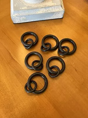 Pottery Barn Cast Iron Black Round Ring Curtain Rings Small .75  Set/6 NWOT OB! • $26.95