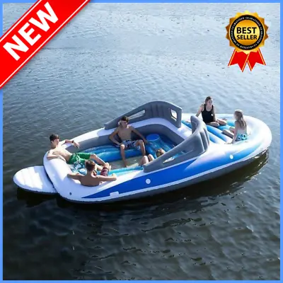 New Inflatable Floating Water Row Bed Island 6 Person Pirate Pool Rafts Floats🔥 • $657.06