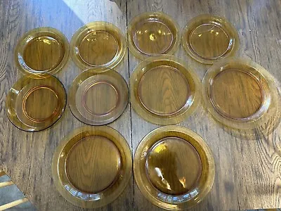 Vintage Vereco France Amber Glass Plates Bowls Lot Of 10 • $69.99