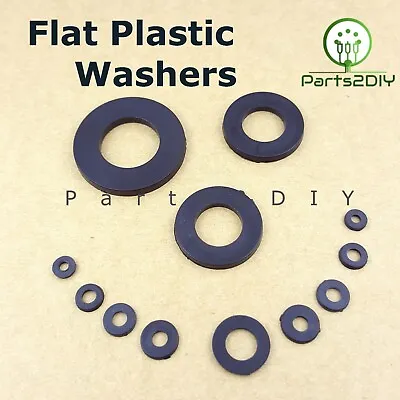 BLACK NYLON PLASTIC WASHERS FLAT Spacer Wide Thin/Thick DIN Standard WASHER • £1.49