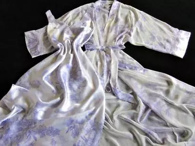 Long Bias Satin Nightdress + Chiffon Robe Set S/M Lilac Floral Peignoir Set NEW • £85
