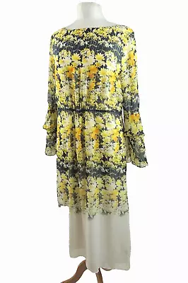 Floral Print Midi Dress Boat Neck Flare Sleeve Lined Mint Velvet Size 16 • £24.99