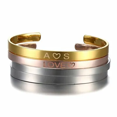 £3.36 • Buy Personalized Stainless Steel Bracelet Custom Letter Name Engraved Cuff Gifts
