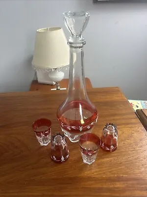 Vintage Cranberry Red Glass Decanter Set • $59