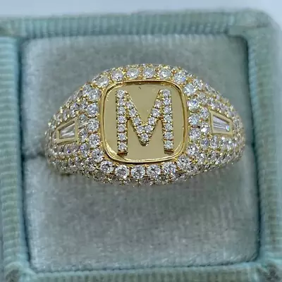 Real Moissanite 2.30CT Round Cut  M  Initial Band Ring 14K Yellow Gold Plated • $183.99