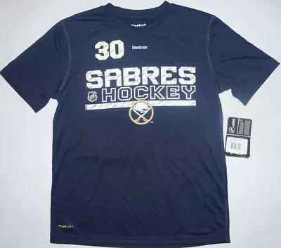 Buffalo Sabres Kids Hockey NHL #30 Miller Shirt Sz Medium 10/12 SAMPLE (HOLE NEW • $11.24