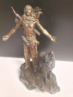 Native American Warrior W/wolf Praying Statue • £55