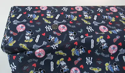 Disney MLB NEW YORK YANKEES Cotton Fabric BY THE YARD (60280) Mickey Mouse • $8.99