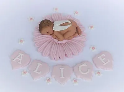 Edible Personalized Baby Girl And Flower Christening / Birthday Cake  Topper • £16.95