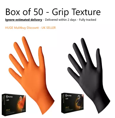 Nitrile Gloves Orange Blue Black Grip Heavy Duty Strong Mechanics Disposable • £9.99