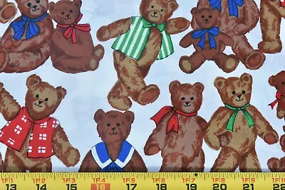 By 1/2 Yd Vintage Brown Teddy-Bears On White Quilt Cotton Texstyles P6068 • $5.25