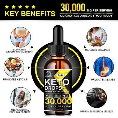 Keto Drops Diet Ketosis Weight Loss Supplement Fat Burning Carb Blocker Ty • £12.44