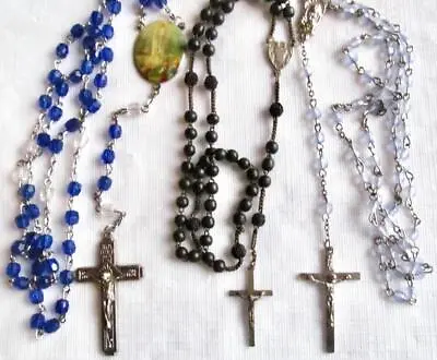 Lot Of 3 Vintage Rosary Beads Black / Dark Blue / Light Blue #58-13 • $9